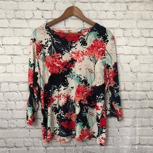 JM Collection Textured Floral Print Shirt Size 1X